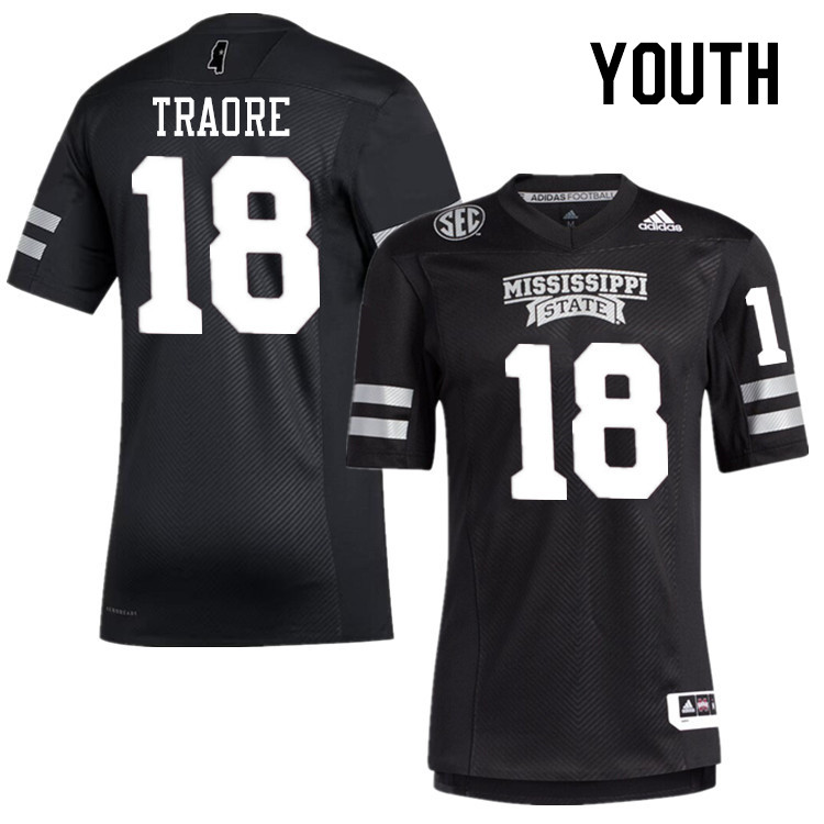 Youth #18 Seydou Traore Mississippi State Bulldogs College Football Jerseys Stitched-Black